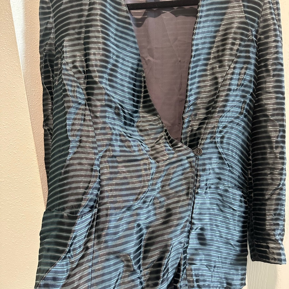Giorgio Armani Striped Silk Button Blouse Wrap Vintage Black and Gray Size 46